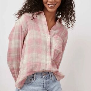 Rails Ellis Pink Ivory Organic Cotton Gauze Buttoned Down Shirt Womens Sz XS